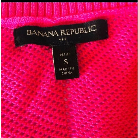Banana Republic Bright Pink Open Knit V-Neck Sweater PS Lightweight Barbiecore - Picture 8 of 9
